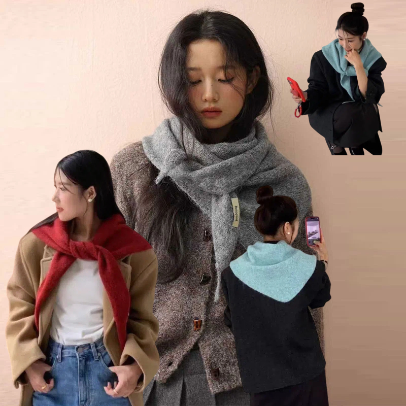 Women'S Korean Accessories - Koreański wełniany trójkątny szal z dzianiny,