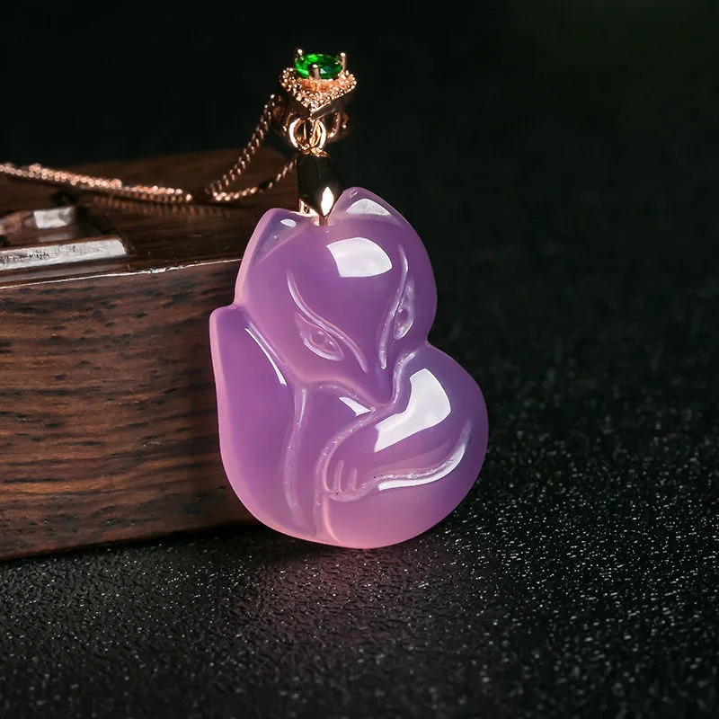 Women Accessories For Hand - Naturalny fioletowy agat Fox naszyjnik z