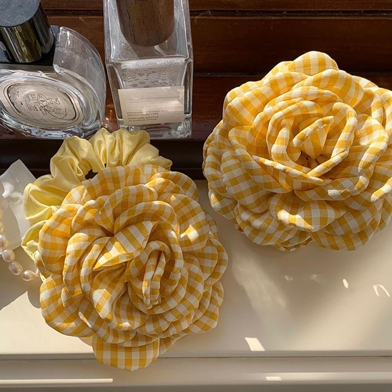 Women'S Yellow Accessories - Damska spinka do włosów w kratkę