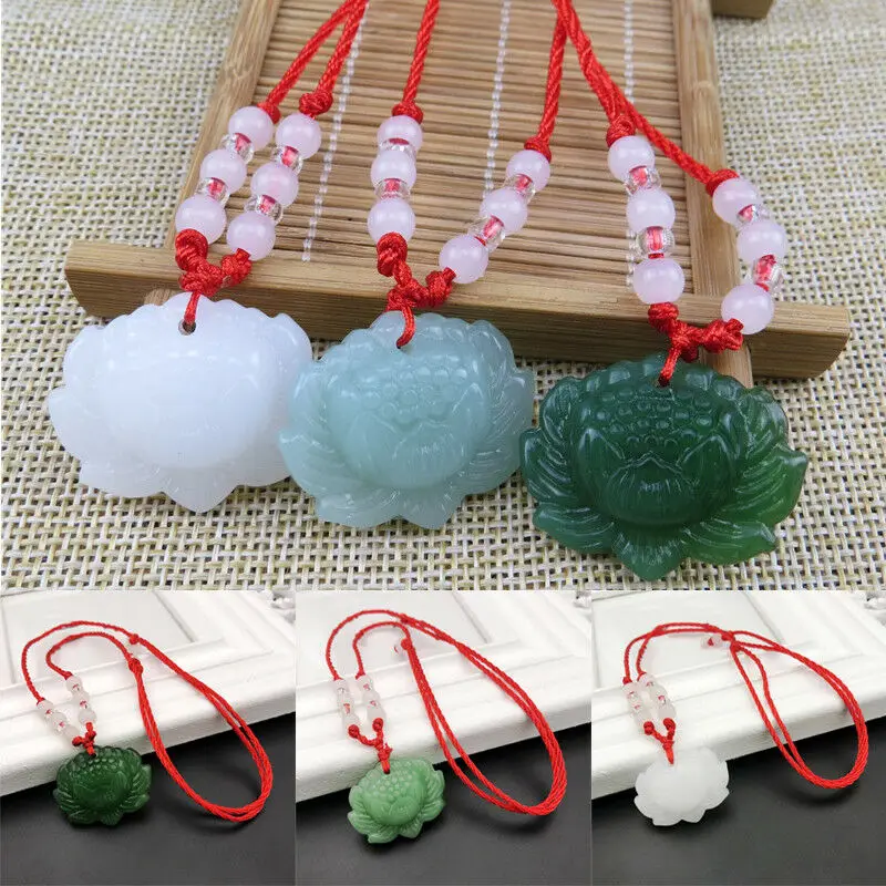 Women Accessories For Hand - Naturalna zieleń Jade Lotus wisiorek naszyjnik